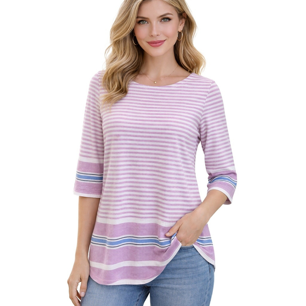 Talbots Petite Purple Digital Stripes Knit Top